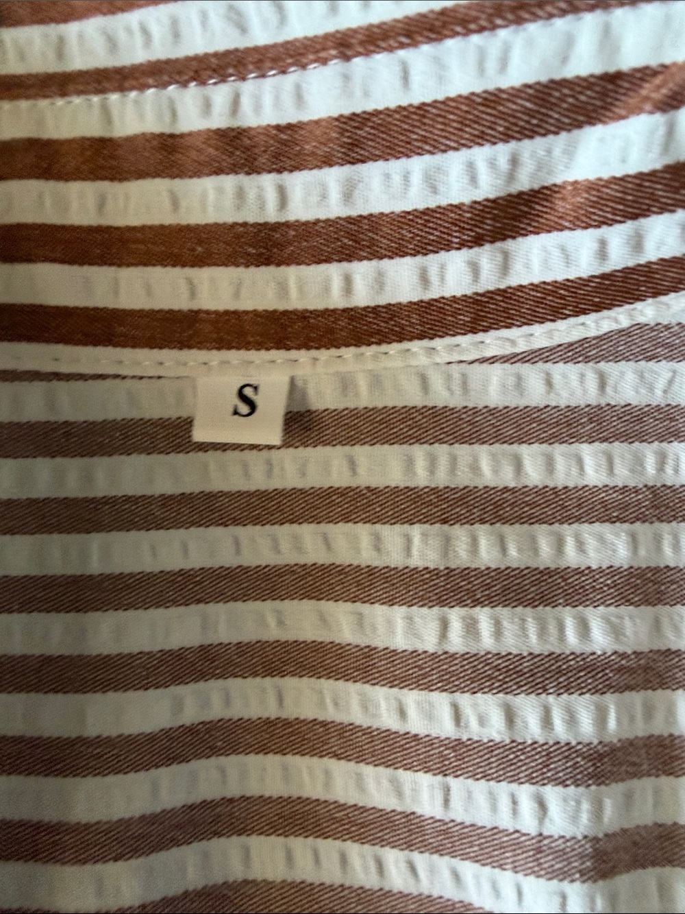 Striped Ruffle-Hem Button Front Top - Brown/White - Picture 7 of 7